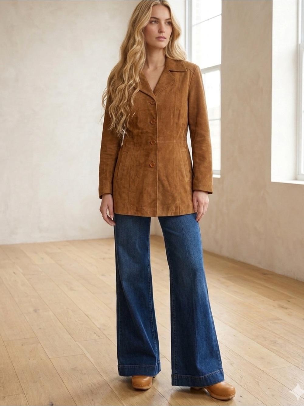 Vintage Vera Pelle Italian Leather Cognac Suede Retro Indie Jacket Coat Suede M